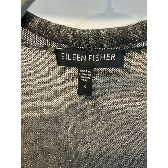 Eileen Fisher S Cardigan Sweater Linen Metallic Blend Eyelet Knit Open Front - Picture 3 of 4